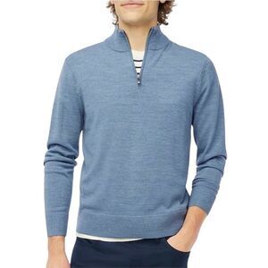 J.Crew Mens Blue Half-Zip Mock Neck Sweater M Merino Wool Blend